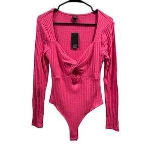 Wild Fable Ribbed Twist Bust Pink Bodysuit Size L